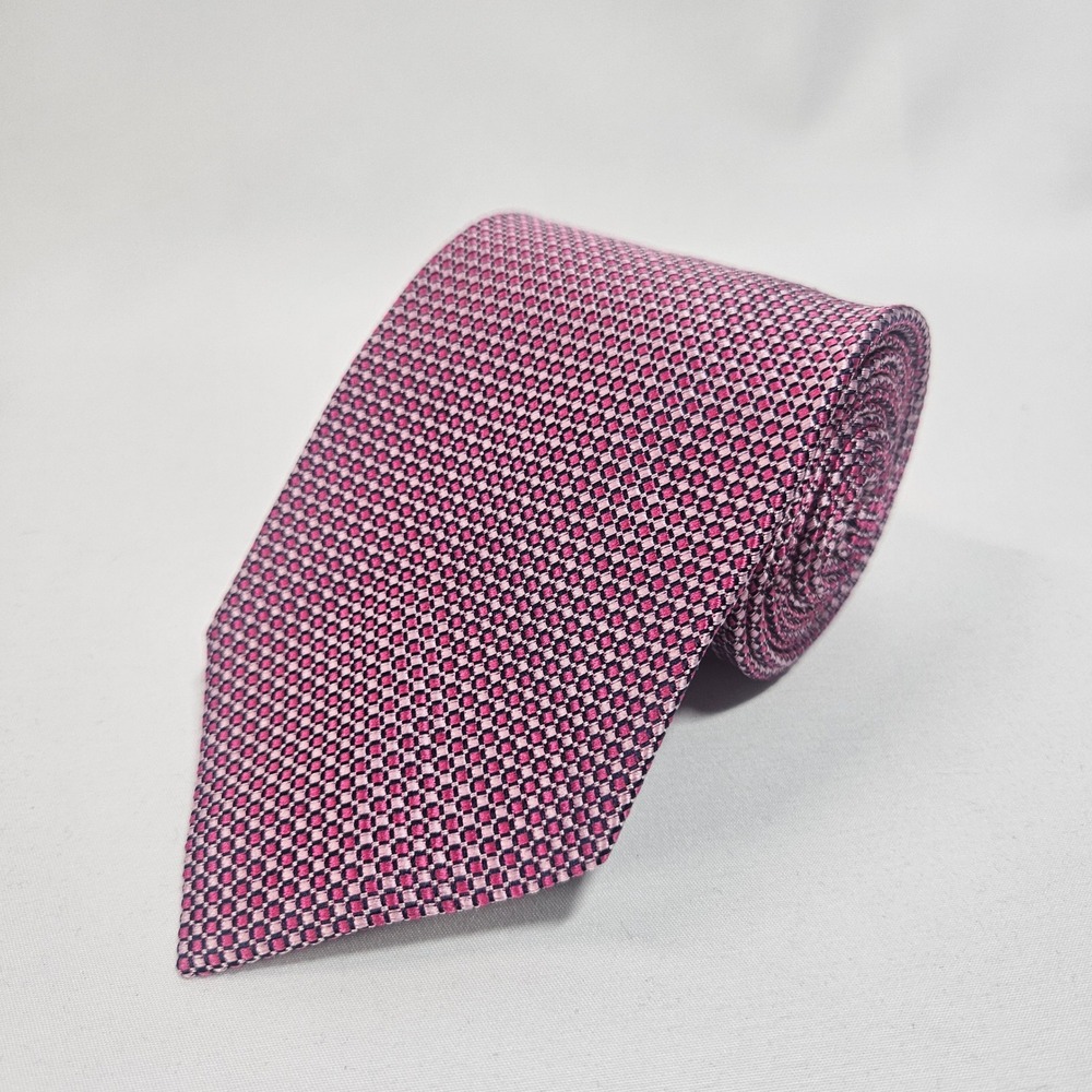 Lands End Mens Silk Tie Geometric Micro Dot‎ Pattern Pink Formal Business